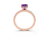 Rose gold Oval Cut Amethyst Solitaire Ring with Pavé Band and Four-Prong Setting_27