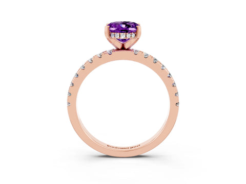 Rose gold Oval Cut Amethyst Solitaire Ring with Pavé Band and Four-Prong Setting_27