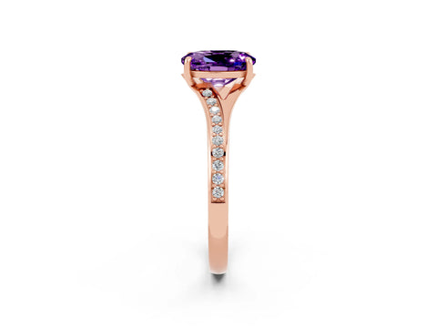 Rose gold Oval Cut Amethyst Solitaire Ring with Pavé Band and Prong Setting_14