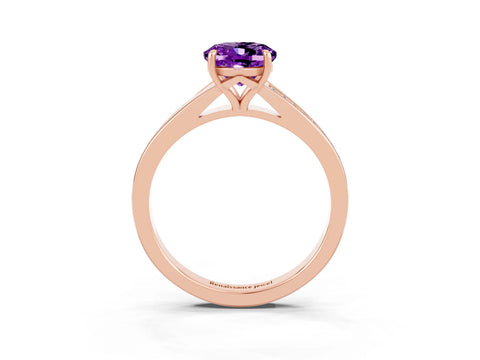 Rose gold Oval Cut Amethyst Solitaire Ring with Pavé Band and Prong Setting_15