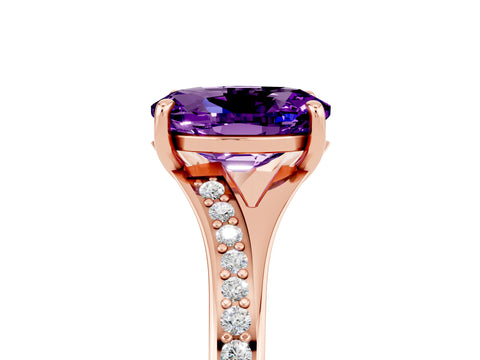 Rose gold Oval Cut Amethyst Solitaire Ring with Pavé Band and Prong Setting_17