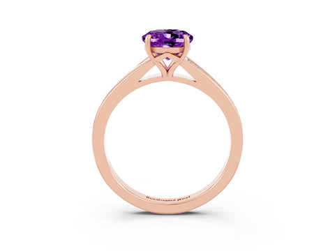 Rose gold Oval Cut Amethyst Solitaire Ring with Pavé Band and Prong Setting_3