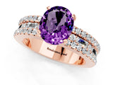 Rose gold Oval Cut Amethyst Solitaire Ring with Pavé and Channel Set Band_1
