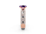 Rose gold Oval Cut Amethyst Solitaire Ring with Pavé and Channel Set Band_2