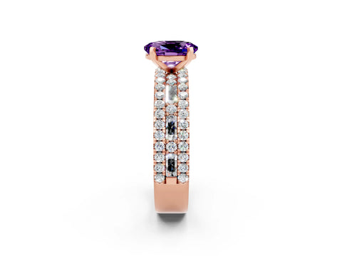 Rose gold Oval Cut Amethyst Solitaire Ring with Pavé and Channel Set Band_2