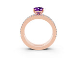 Rose gold Oval Cut Amethyst Solitaire Ring with Pavé and Channel Set Band_3