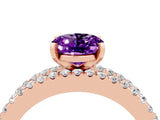 Rose gold Oval Cut Amethyst Solitaire Ring with Pavé and Channel Set Band_4