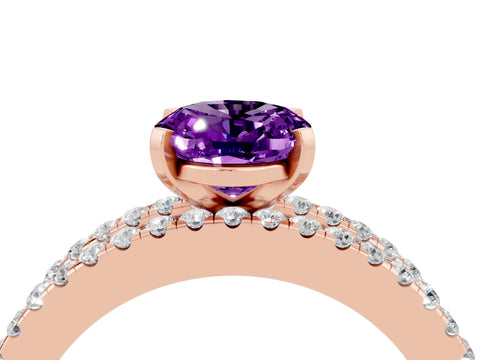 Rose gold Oval Cut Amethyst Solitaire Ring with Pavé and Channel Set Band_4