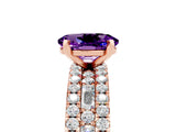 Rose gold Oval Cut Amethyst Solitaire Ring with Pavé and Channel Set Band_5
