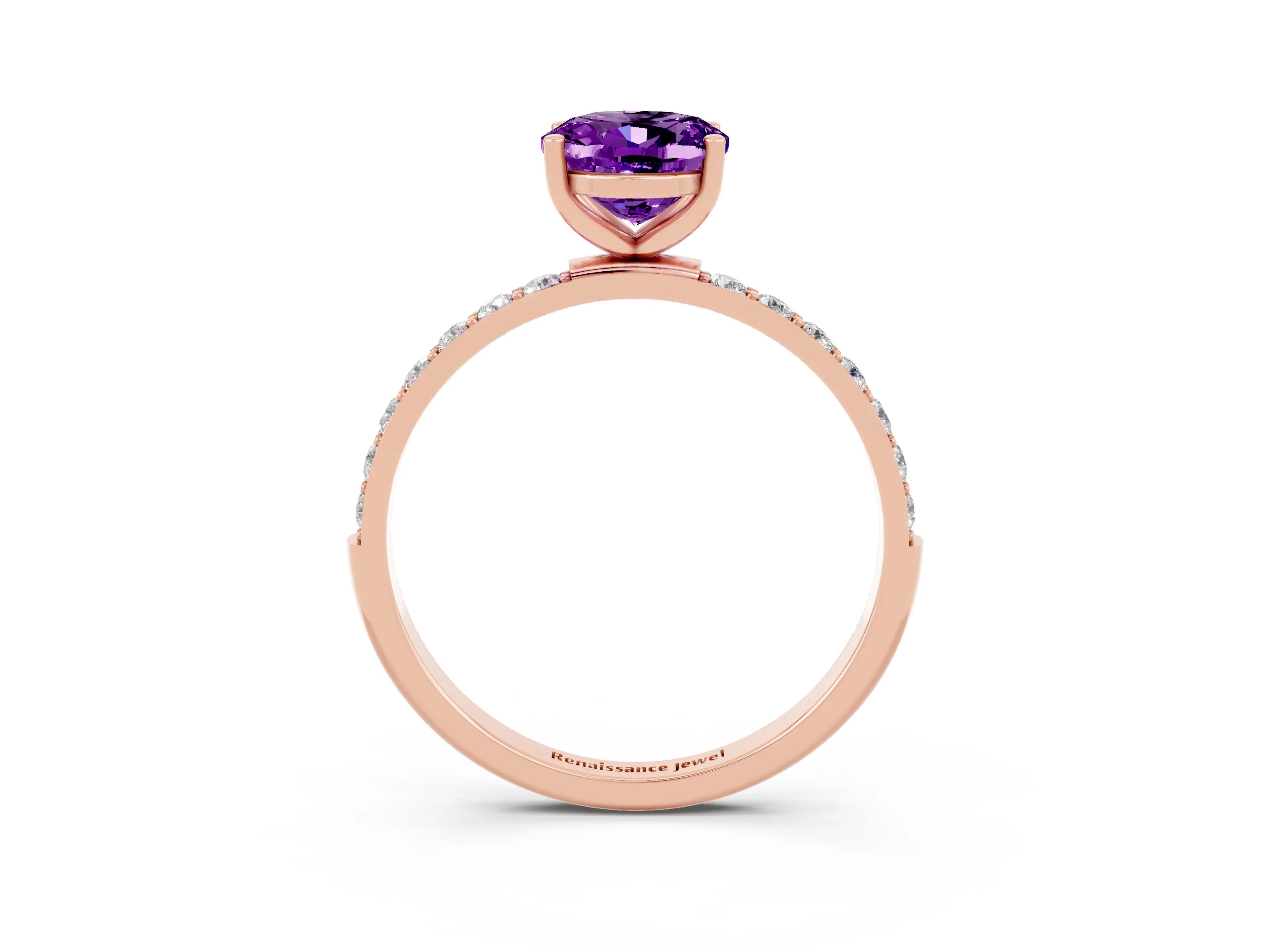 Rose gold Oval Cut Amethyst Solitaire Ring with Pave Band and Four Prong Setting_15