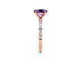 Rose gold Oval Cut Amethyst Solitaire Ring with Pave Band and Four Prong Setting_26
