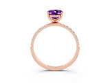 Rose gold Oval Cut Amethyst Solitaire Ring with Pave Band and Four Prong Setting_27