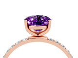 Rose gold Oval Cut Amethyst Solitaire Ring with Pave Band and Four Prong Setting_28