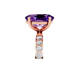Rose gold Oval Cut Amethyst Solitaire Ring with Pave Band and Four Prong Setting_29