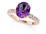 Rose gold Oval Cut Amethyst Solitaire Ring with Round  Pavé Band and Four-Prong Setting_45
