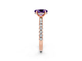 Rose gold Oval Cut Amethyst Solitaire Ring with Round  Pavé Band and Four-Prong Setting_46