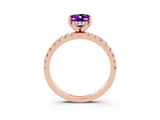 Rose gold Oval Cut Amethyst Solitaire Ring with Round  Pavé Band and Four-Prong Setting_47