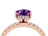 Rose gold Oval Cut Amethyst Solitaire Ring with Round  Pavé Band and Four-Prong Setting_48