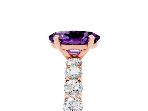 Rose gold Oval Cut Amethyst Solitaire Ring with Shared Prong Pavé Band and Four-Prong Setting_5
