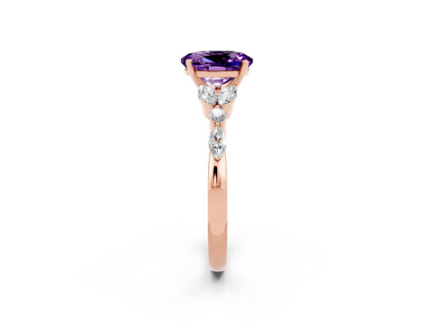 Rose gold Oval Cut Amethyst Solitaire Ring with Side Stones and Four-Prong Setting_14