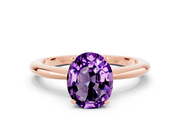 Rose gold Oval Cut Amethyst Solitaire Ring with Six-Prong Setting and Classic Band