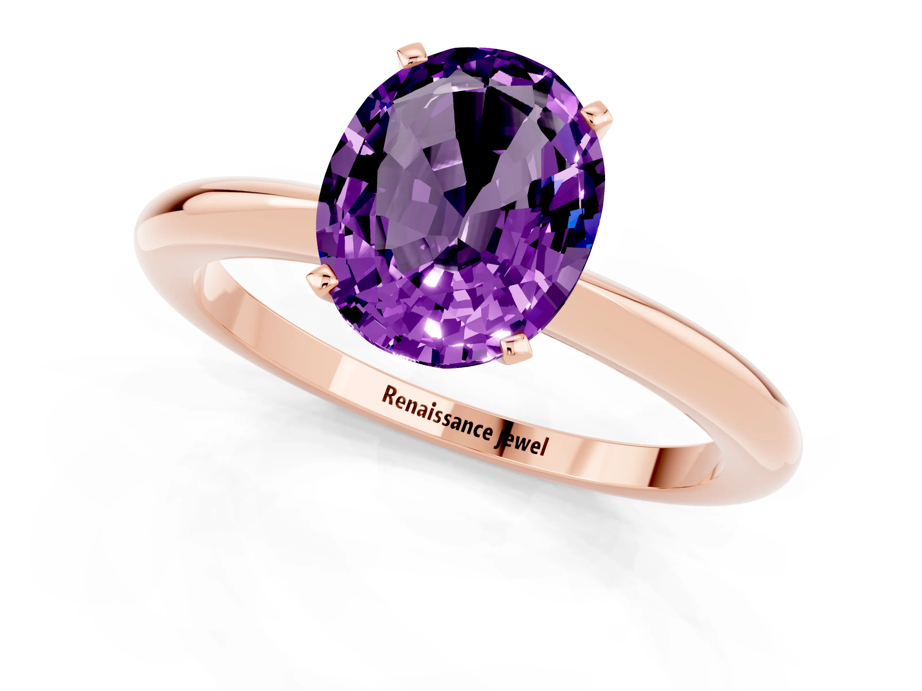 Rose gold Oval Cut Amethyst Solitaire Ring with Six-Prong Setting and Classic Band_1