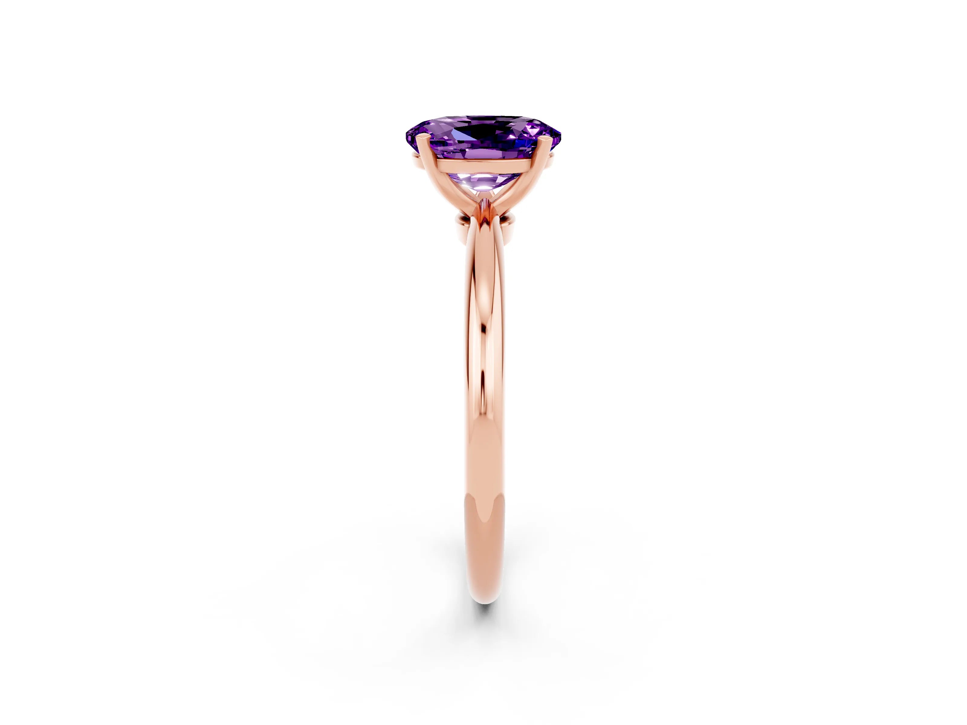 Rose gold Oval Cut Amethyst Solitaire Ring with Six-Prong Setting and Classic Band_2