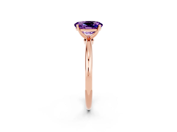 Rose gold Oval Cut Amethyst Solitaire Ring with Six-Prong Setting and Classic Band