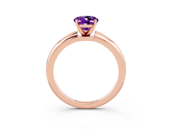 Rose gold Oval Cut Amethyst Solitaire Ring with Six-Prong Setting and Classic Band