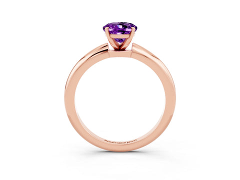 Rose gold Oval Cut Amethyst Solitaire Ring with Six-Prong Setting and Classic Band_3