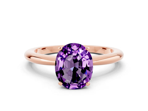 Rose gold Oval Cut Amethyst Solitaire Ring with Six-Prong Setting and Classic Band