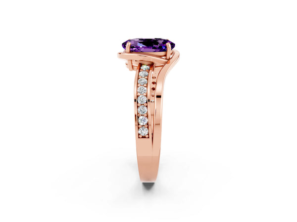 Rose gold Oval Cut Amethyst Solitaire Ring with Split Shank and Prong Setting