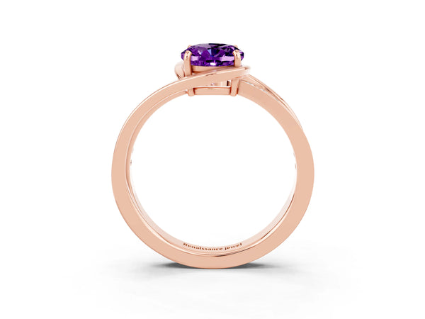 Rose gold Oval Cut Amethyst Solitaire Ring with Split Shank and Prong Setting