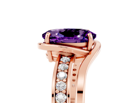 Rose gold Oval Cut Amethyst Solitaire Ring with Split Shank and Prong Setting_5