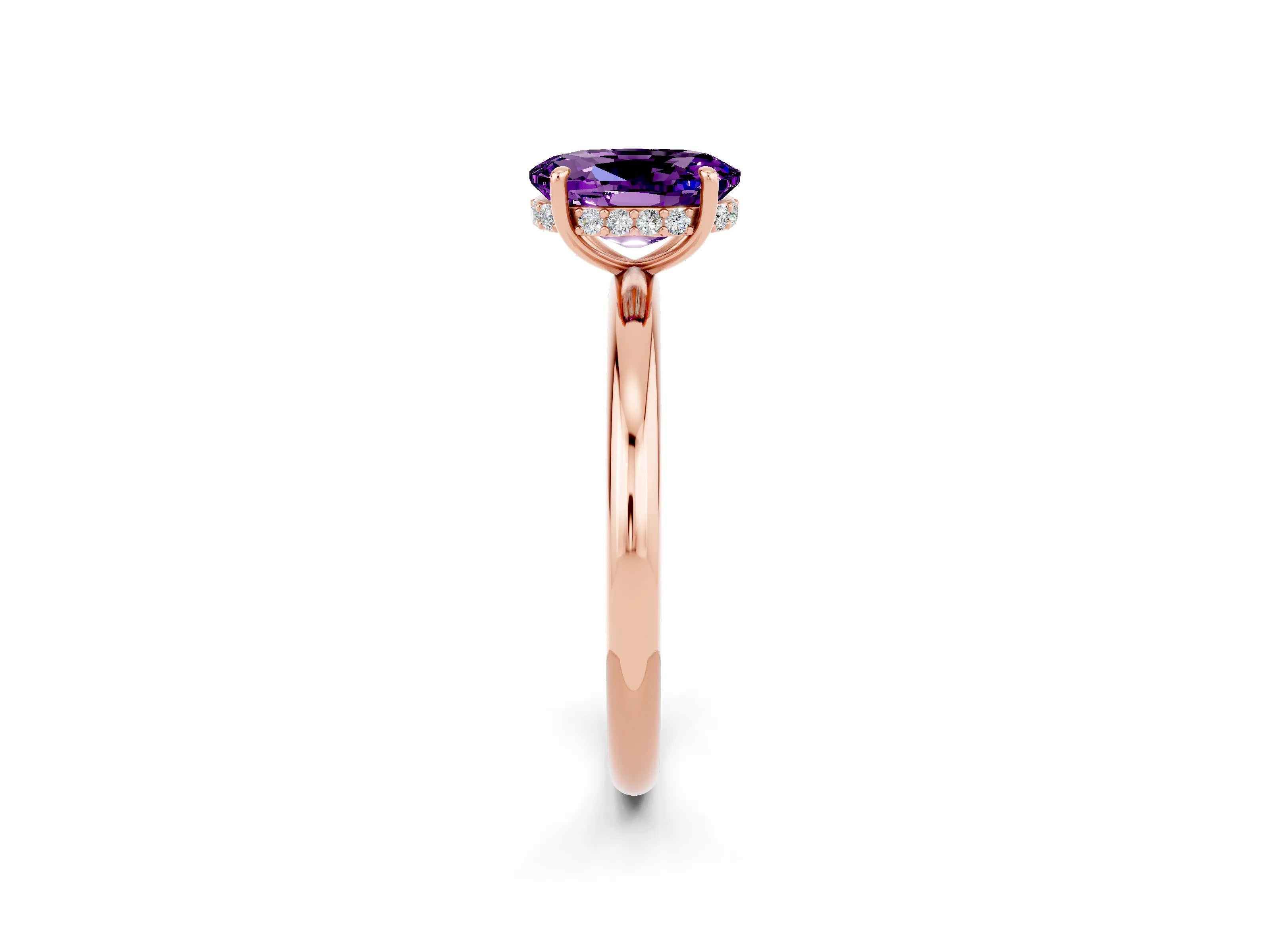 Rose gold Oval Cut Amethyst Solitaire Ring with Thin Band and Four-Prong Setting_14