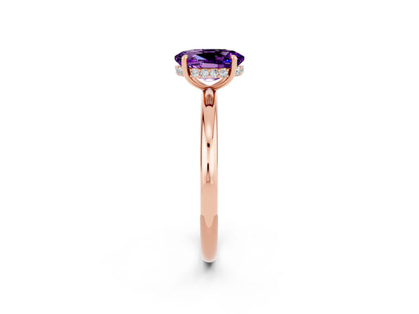 Rose gold Oval Cut Amethyst Solitaire Ring with Thin Band and Four-Prong Setting