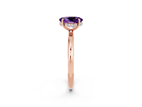 Rose gold Oval Cut Amethyst Solitaire Ring with Thin Band and Four-Prong Setting_14