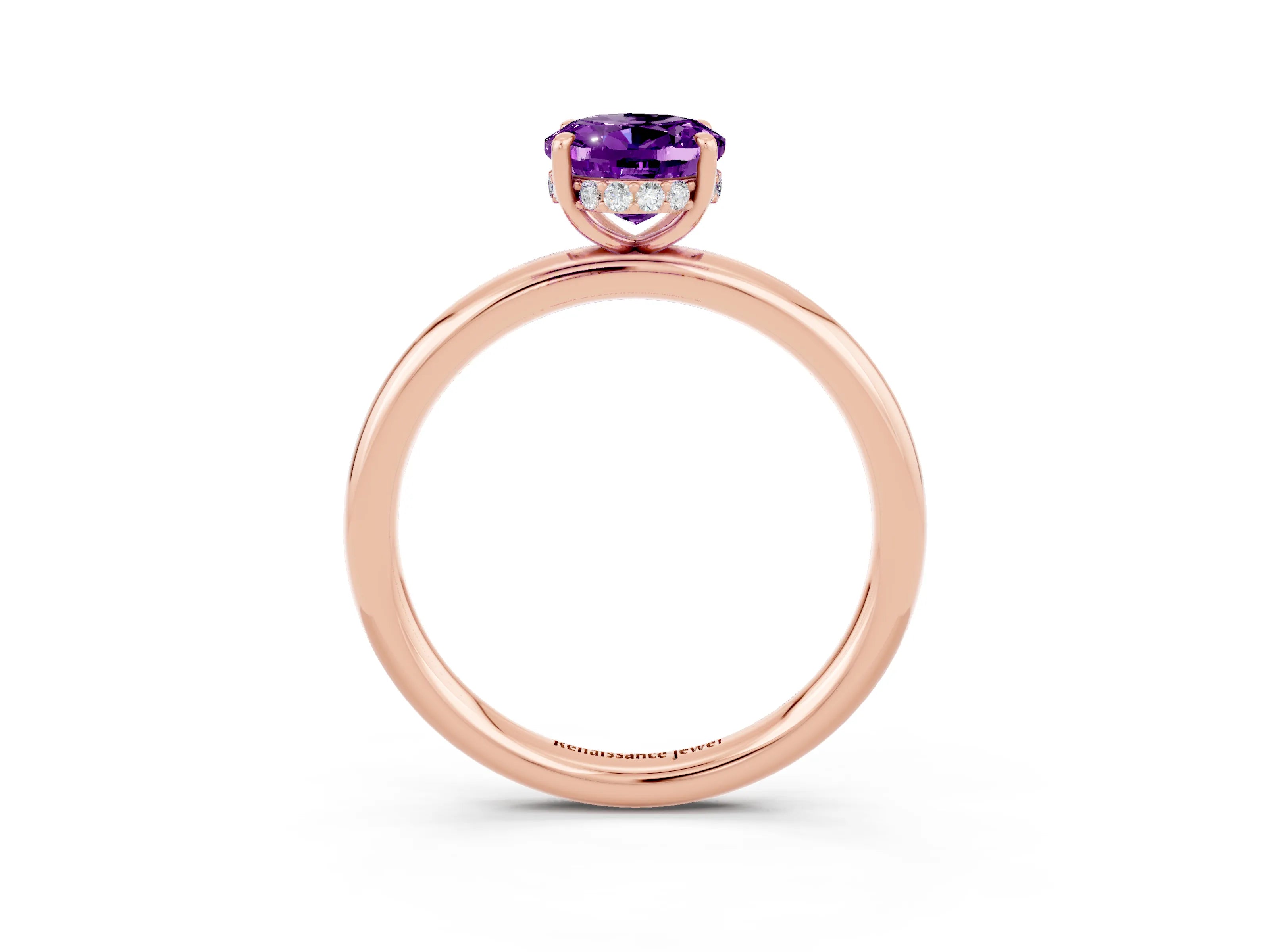 Rose gold Oval Cut Amethyst Solitaire Ring with Thin Band and Four-Prong Setting_15