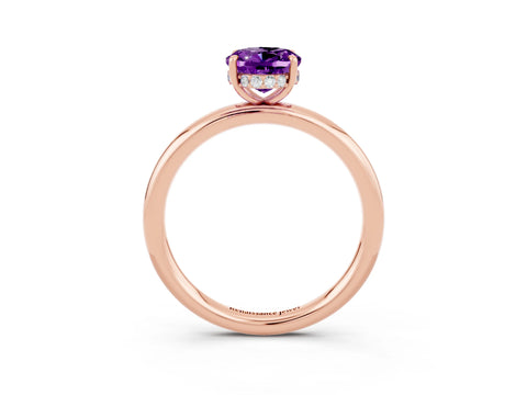 Rose gold Oval Cut Amethyst Solitaire Ring with Thin Band and Four-Prong Setting_15