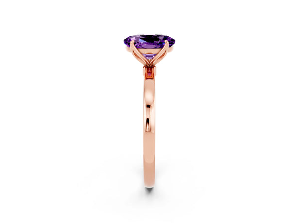 Rose gold Oval Cut Amethyst Solitaire Ring with Thin Band and Prong Setting