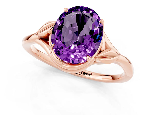 Rose gold Oval Cut Amethyst Solitaire Ring with Twist Band and Four-Prong Setting