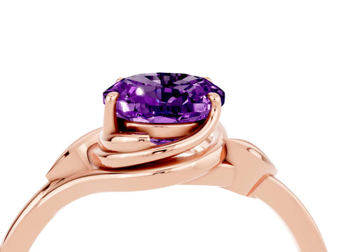 Rose gold Oval Cut Amethyst Solitaire Ring with Twist Band and Four-Prong Setting_28