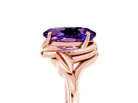 Rose gold Oval Cut Amethyst Solitaire Ring with Twist Band and Four-Prong Setting_29