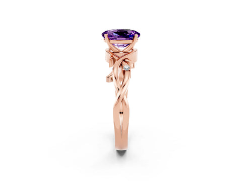 Rose gold Oval Cut Amethyst Solitaire Ring with Twisted Band and Prong Setting_2