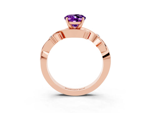 Rose gold Oval Cut Amethyst Solitaire Ring with Twisted Band and Prong Setting_3