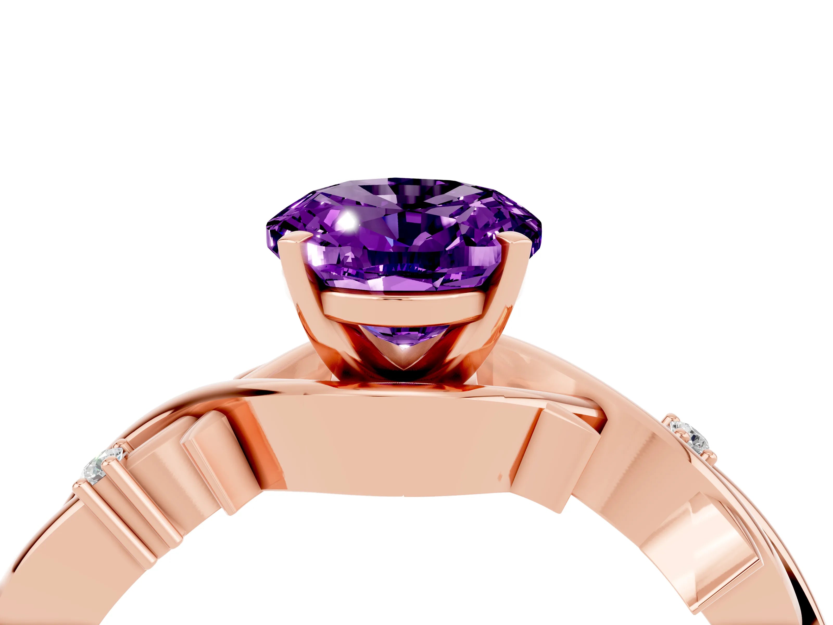 Rose gold Oval Cut Amethyst Solitaire Ring with Twisted Band and Prong Setting_4