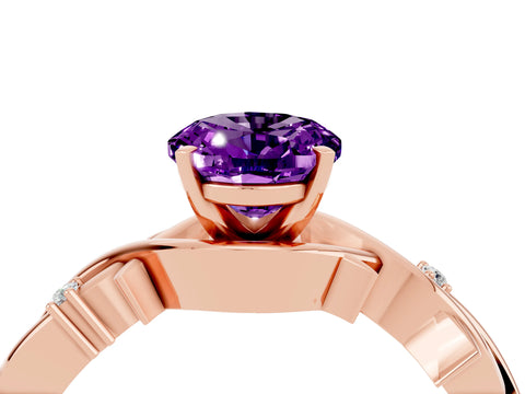 Rose gold Oval Cut Amethyst Solitaire Ring with Twisted Band and Prong Setting_4