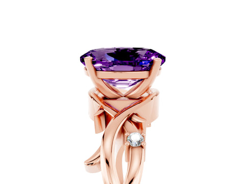 Rose gold Oval Cut Amethyst Solitaire Ring with Twisted Band and Prong Setting_5