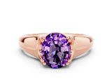 Rose gold Oval Cut Amethyst Solitaire Ring with Wide Band and Prong Setting