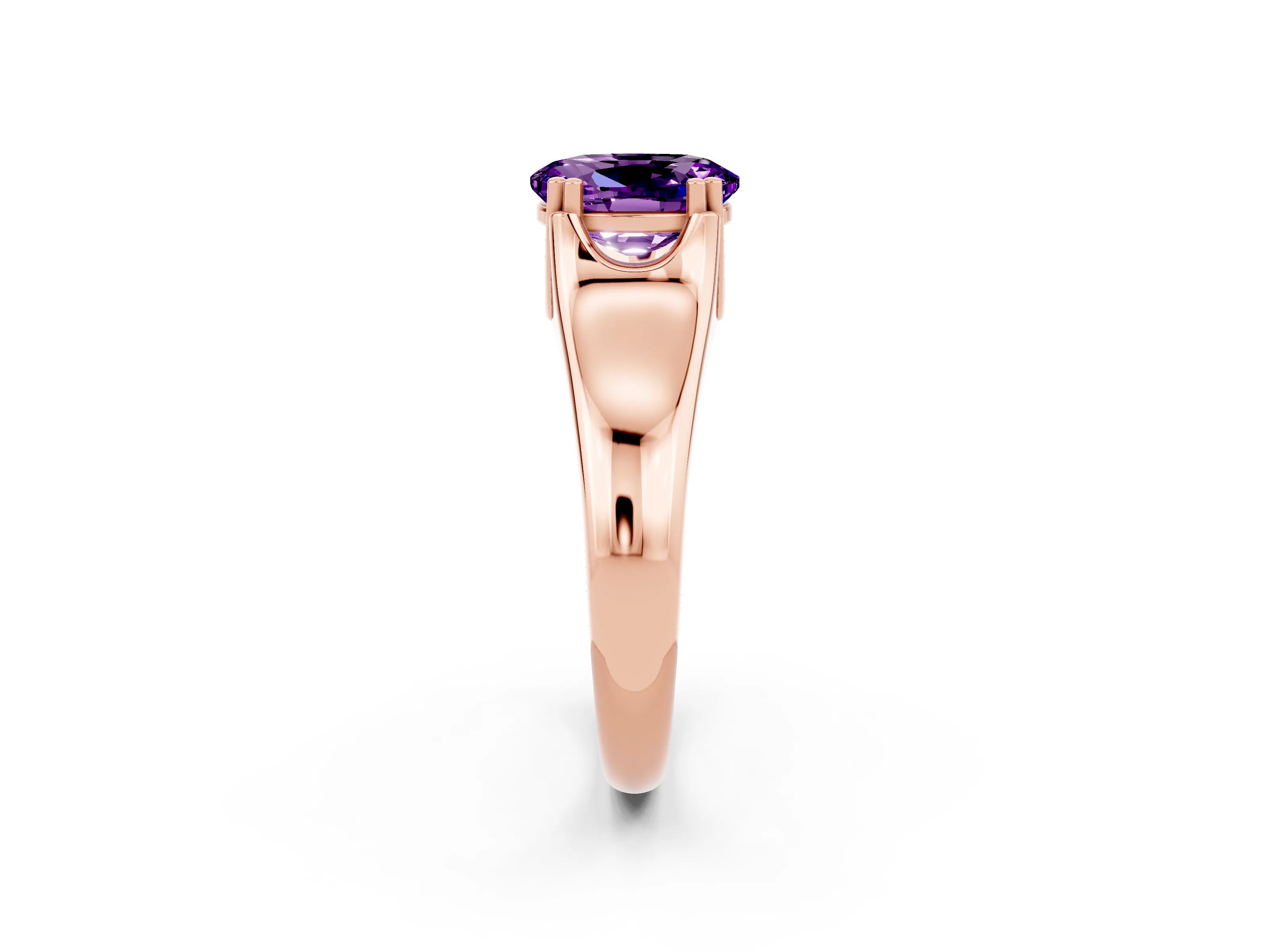 Rose gold Oval Cut Amethyst Solitaire Ring with Wide Band and Prong Setting_2